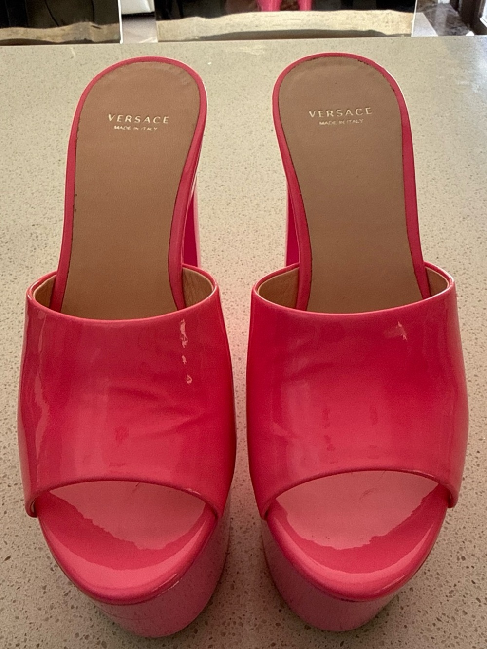 Versace Patent Hot Pink Platform Mule